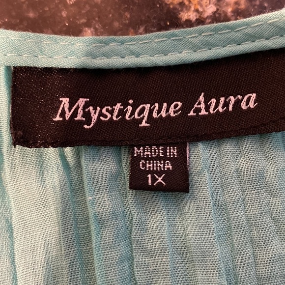 L womens Mystique Aura casual turquoise short sleeve stretch plus size top 1X - Picture 4 of 4